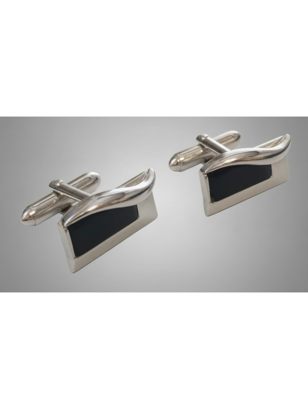 Vintage Swank Black & Silver Cufflinks -Cuff Links, Geometric Gift for Him cl-